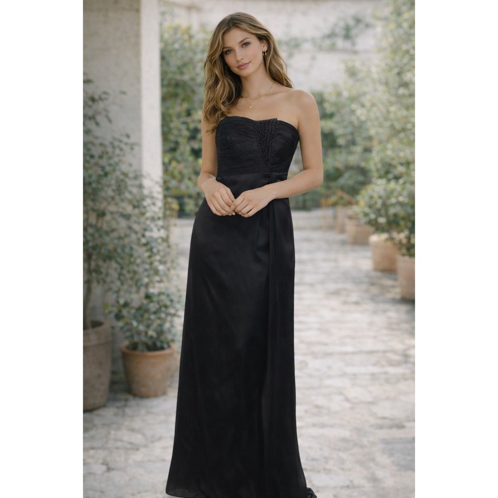 Carlos Miele silk strapless beaded asymmetric waist‎ black gown Womans 38 US 8